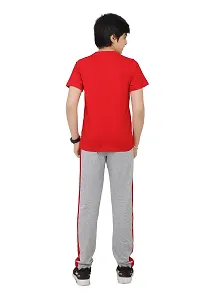 Stylish Cotton Red Round Neck Half Sleeves T-shirt With Trouser For Boys-thumb1