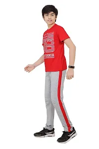 Stylish Cotton Red Round Neck Half Sleeves T-shirt With Trouser For Boys-thumb4