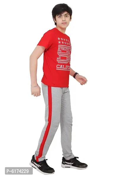 Stylish Cotton Red Round Neck Half Sleeves T-shirt With Trouser For Boys-thumb4