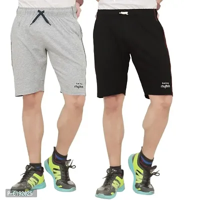 Stylish Poly Cotton Black and Grey Solid Bermudas Shorts For Men - Pack of 2-thumb0