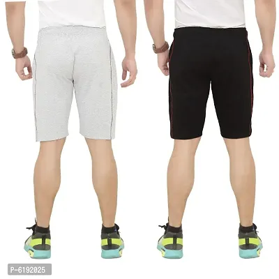 Stylish Poly Cotton Black and Grey Solid Bermudas Shorts For Men - Pack of 2-thumb2