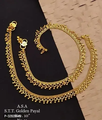 Shimmering Golden Brass Anklet For Women-thumb0