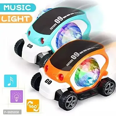 360 Degree Rotating Battery Operated Stunt Car Toy for Kids - Bump and Go Action with 4D Lights and Music