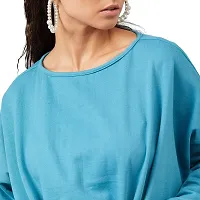 PoshBery Blue Sweatshirt with Drop Shoulder & Front Tape Detail-thumb3