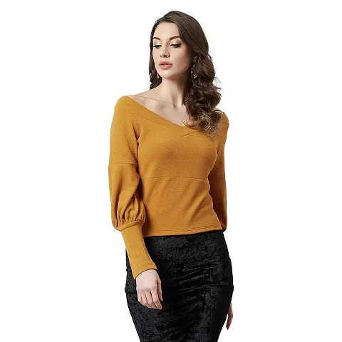 PoshBery v Neck Balloon Sleeve Detail top