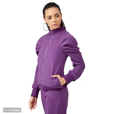 PoshBery Purple Zipper Sweatshirt with Puff Sleeve-thumb2