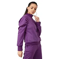 PoshBery Purple Zipper Sweatshirt with Puff Sleeve-thumb2