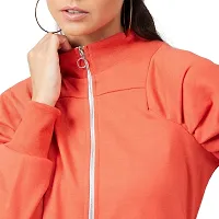 PoshBery Orange Zipper Sweatshirt with Puff Sleeve-thumb3