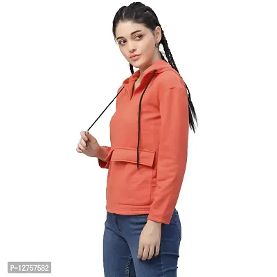 PoshBery Orange Sweatshirt with Hoodie and Big Pocket Detailing-thumb2