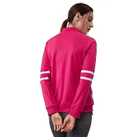 PoshBery Fuchsia Fleece Front Open Sweatshirt with Tape Detail-thumb4