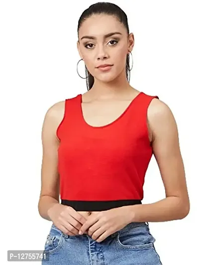 PoshBery Red and Black Colorblocked Crop top