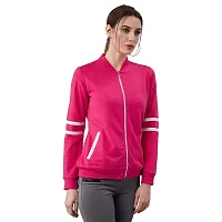 PoshBery Fuchsia Fleece Front Open Sweatshirt with Tape Detail-thumb2