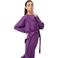 PoshBery Purple Sweatshirt with Drop Shoulder & Front Tape Detail-thumb2