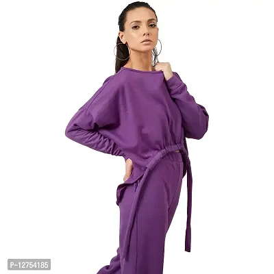 PoshBery Purple Sweatshirt with Drop Shoulder & Front Tape Detail-thumb3