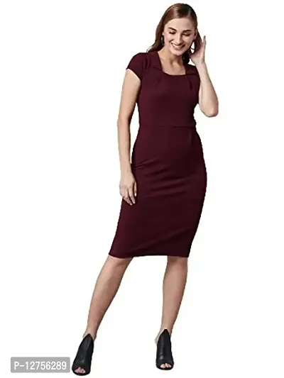 PoshBery Burgundy Square Neck midi Dress