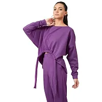 PoshBery Purple Sweatshirt with Drop Shoulder & Front Tape Detail-thumb1