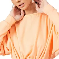 PoshBery Women's Fleece Round Neck Sweatshirt with Drop Shoulder & Front Tape Detail (Peach)-thumb3