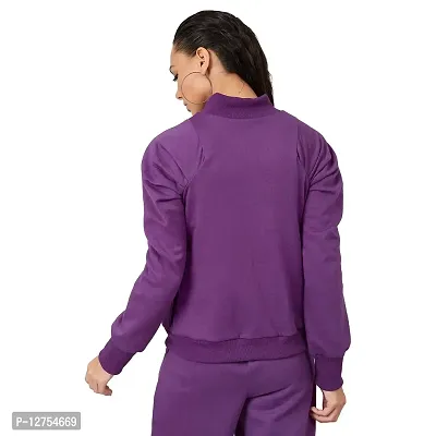 PoshBery Purple Zipper Sweatshirt with Puff Sleeve-thumb5