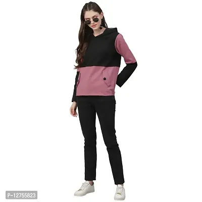 PoshBery Pink & Black Sweatshirt with colorblocking and Hoodie-thumb5