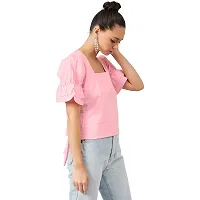 PoshBery Pink Square Neck Cotton top with Puff Sleeve Detail_L-thumb2