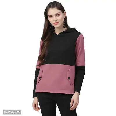 PoshBery Pink & Black Sweatshirt with colorblocking and Hoodie