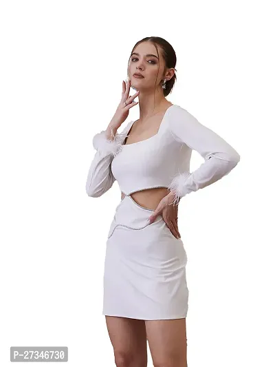 White Bell Sleeve Scuba Sheath Dress-thumb3