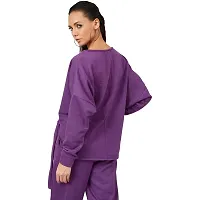 PoshBery Purple Sweatshirt with Drop Shoulder & Front Tape Detail-thumb4