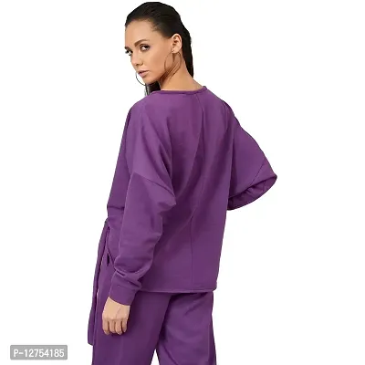 PoshBery Purple Sweatshirt with Drop Shoulder & Front Tape Detail-thumb5