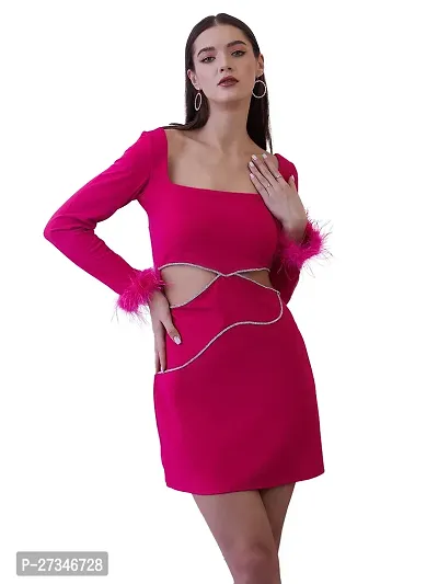 Fuchsia Bell Sleeve Scuba Sheath Dress