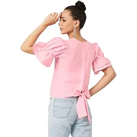 PoshBery Pink Square Neck Cotton top with Puff Sleeve Detail_L-thumb4