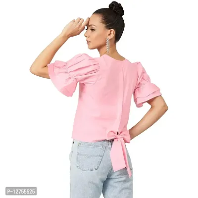 PoshBery Pink Square Neck Cotton top with Puff Sleeve Detail_L-thumb5