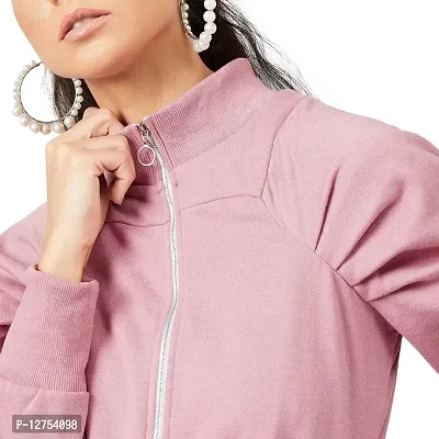 PoshBery Nude Zipper Sweatshirt with Puff Sleeve-thumb4