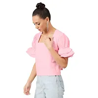 PoshBery Pink Square Neck Cotton top with Puff Sleeve Detail_L-thumb1