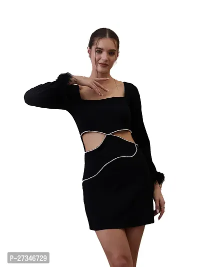 Black Bell Sleeve Scuba Sheath Dress