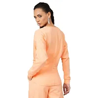 PoshBery Women's Fleece Round Neck Sweatshirt with Drop Shoulder & Front Tape Detail (Peach)-thumb4