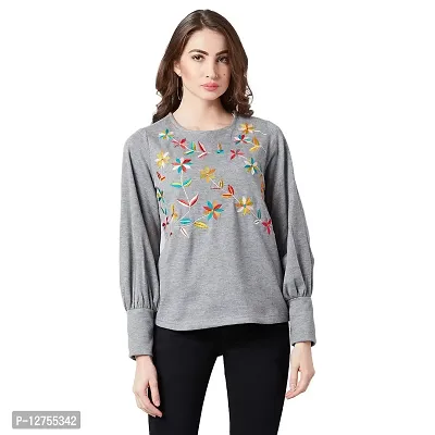 PoshBery Grey Fleece Embroidered Sweatshirt