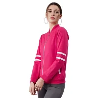 PoshBery Fuchsia Fleece Front Open Sweatshirt with Tape Detail-thumb1