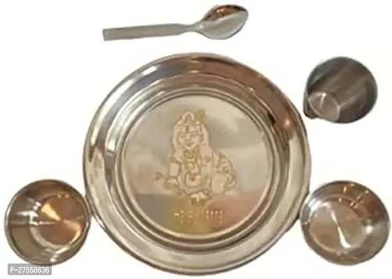 Laddu Gopal Bhog Thali Set, Pooja Bhog, Diwali Thali, Kanchak Gift, Navratra Gift, Kids Food Thali, Thali-6 Inch, Glass-2 Inch, Spoon-4.5 Inch, Katori-1 Inch