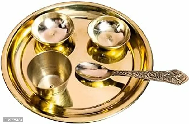 Pure Brass Laddu Gopal Pooja Bhog Set Of 5 Pcs Thali Set 1 Dessert Platethali + 2 Bowl + 1 Glass + 1 Spoon-thumb0