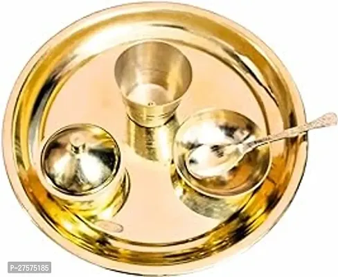 Pure Brass Pooja Bhog Thali Set Small Size 4 Inches Set Of 5 Pooja Items With Sindoor Dibbi