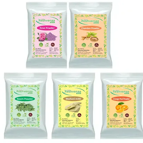 Keshvenna Naturals Sandalwood, Rose Petal Powder/ Neem Powder/ Orange peel  Multani Mitti Powder  Combo Pack For Face  skin Care=50gm*5=250gm