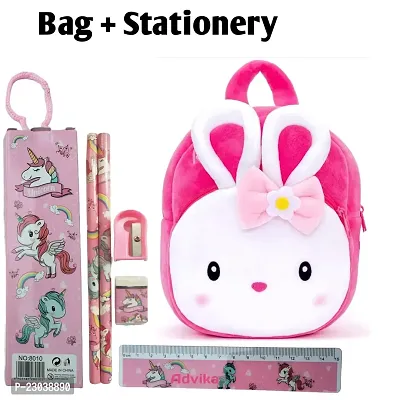 Kongi Kids Bag With Free Water Bottle Kids Soft Cartoon Animal Velvet Plush School Backpack Bag for 2 to 5 Years Baby/Boys/Girls Nursery, Preschool, Picnic