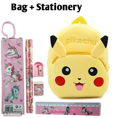 Pikachu Kids Bag With Free Water Bottle Kids Soft Cartoon Animal Velvet Plush School Backpack Bag for 2 to 5 Years Baby/Boys/Girls Nursery, Preschool, Picnic