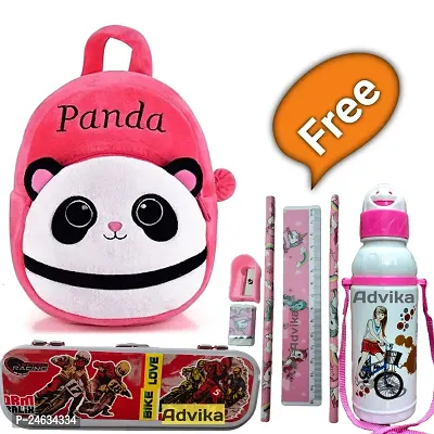 Pink Panda Kids School Bag Free Water Bottle Geometry Box And Pencil Set Pack Of 4