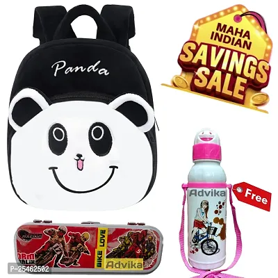 Kids School Bag Cute Black Panda Free Geometry Box With Bottel Backpacks for Girls/Boys/Animal Cartoon Mini Travel Bag Backpack for Kids Girl Boy (2-6 Years)