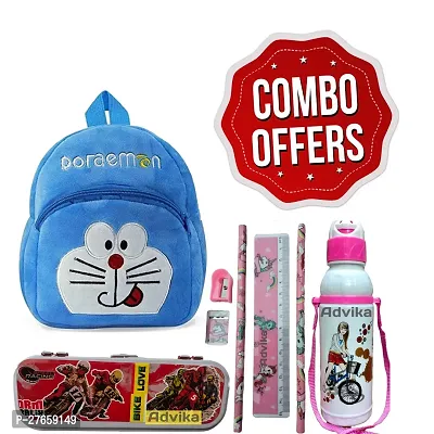 Kids School Bag Soft Plush Backpacks Cartoon Boys Girls Baby (2-5 Years) Pack Of 4