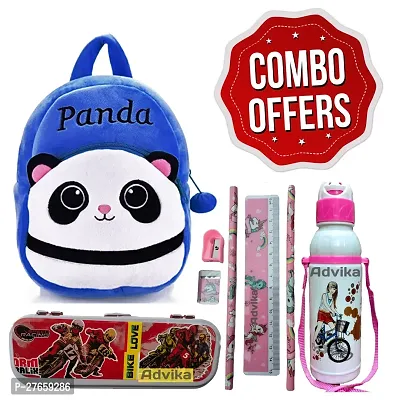 Blue Panda Kids School Bag Soft Plush Backpacks Cartoon Boys Girls Baby (2-5 Years) Pack Of 4