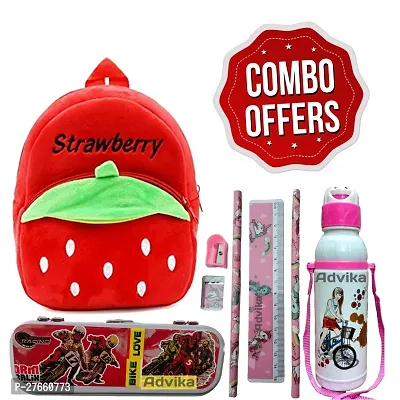 Strawbery Kids School Bag Soft Plush Backpacks Cartoon Boys Girls Baby (2-5 Years) Pack Of 4