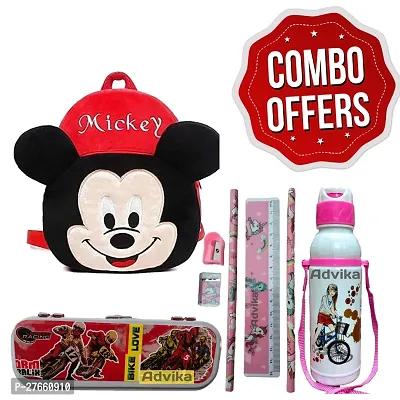 Mickey Kids School Bag Soft Plush Backpacks Cartoon Boys Girls Baby (2-5 Years) Pack Of 4