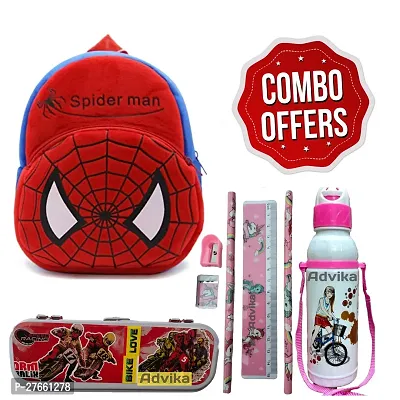 Spiderman Kids School Bag Soft Plush Backpacks Cartoon Boys Girls Baby (2-5 Years) Pack Of 4